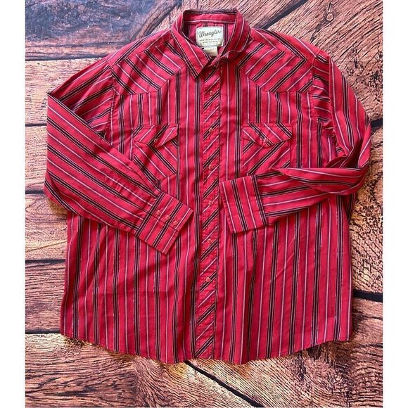 VTG Wrangler Men's Pearl Snap L/S Cowboy Western Shirt‎ Red Metallic • 2X - Picture 4 of 10